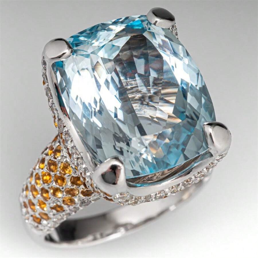 Fashionable Romantic Square Blue Ring, Exquisite Elegant Jewelry For Women, Versatile Party Accessory, Ideal Birthday/Anniversary Gift - Silver - View 1