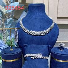 BIIDETALK Juego de joyería de 4 piezas con gota de agua y circonita cúbica, pendientes con borlas, collar gargantilla con strass completo, pulsera, anillo, accesorios a juego plateados brillantes para novia, boda, fiesta de noche - Blanco - Ver 6