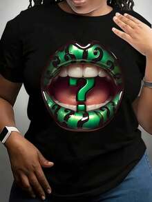 Camisetas de Talla Grande con Estampado de Labios, Manga Corta, Ligeras y Cómodas, Regalos Ideales - Negro - Ver 2