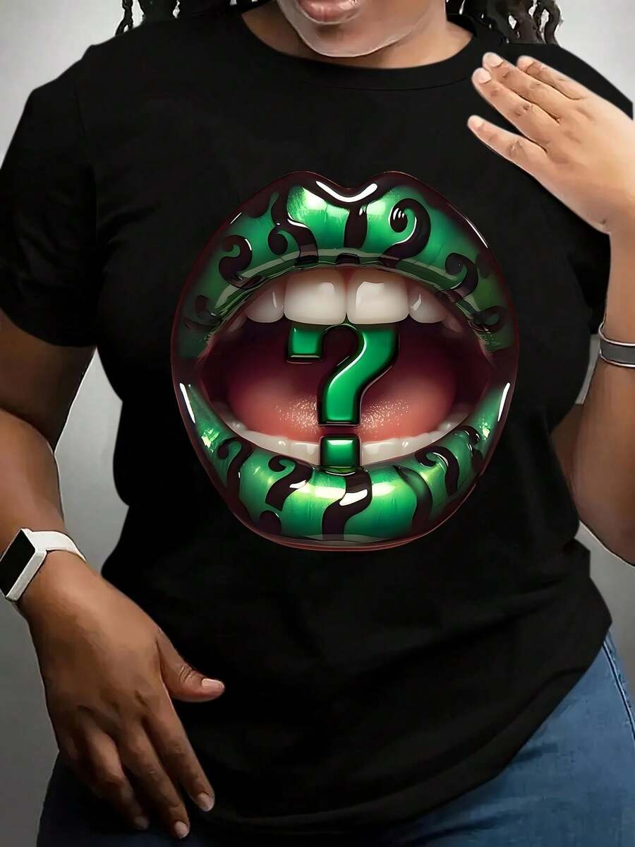 Camisetas de Talla Grande con Estampado de Labios, Manga Corta, Ligeras y Cómodas, Regalos Ideales