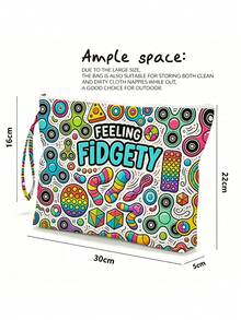 「FEELING FIDGETY」與遊戲控制器印花化妝包，拉鍊式旅行收納袋，輕量耐褪色化妝盥洗包，適合女性、女孩與男性，便攜式化妝收納盒，易清洗，適合母親、老師、朋友、護理師等，女性/男性好友禮品袋，學校與度假旅行必備盥洗包 - 彩色 - 查看 7