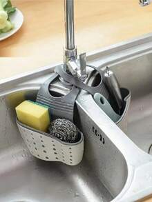 1pc Adjustable Clip-On Kitchen Sink Storage Box - Space-Saving Hanging Drain Basket, Suitable For Sponges, Brushes And Cleaning Tools, Durable Plastic Design With Multiple Compartments For Efficient Drainage, Perforated Design, Sturdy Plastic Structure, Kitchen Sink Accessory - One Size - View 9