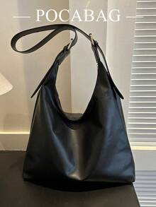 Bolso de mano de unicolor de moda 2026, bolso de diseño de nicho minimalista para llevar debajo del brazo, bolso de hombro de gran capacidad y con estilo - Negro - Ver 2