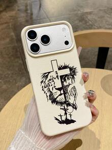 1pc Christian Lion Of Judah Cross Prayer Print Litchi Texture Phone Case, Faux Leather Anti-Drop Protective Cover, Durable Wear-Resistant, Lightweight Skin-Friendly Delicate Touch, Vintage INS Style, Suitable For Women, Teenagers And All Age Groups; Christmas, Valentine's Day, Birthday, Mother's Day, Thanksgiving Thoughtful Spiritual Gift; Compatible With IPhone Case - Multicolor - View 5