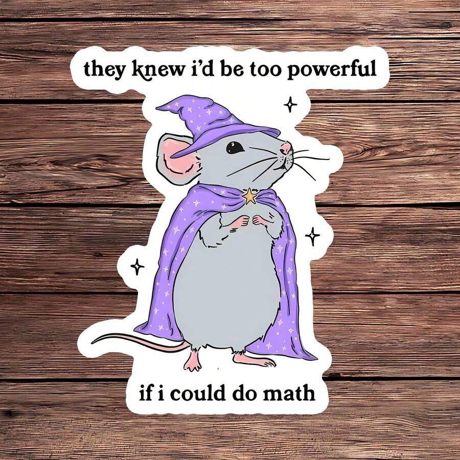1PC Wizard Mouse Cartoon Sticker, Funny Math Humor Vinyl Decal For Laptop Water Bottle Notebook, Waterproof Animal Character Decal Sticker, Aesthetic Stationery Journaling Scrapbook Accessories Gift For Teens - S2241 - View 1