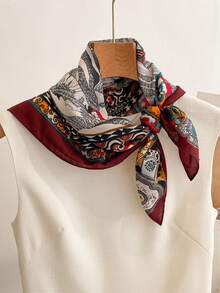 1pc 68*68cm Retro Leopard Tiger Stripe Border Landscape Linen Scarf, Thin Multi-Purpose Scarf For All Seasons, Daily Outing & Party - Multicolor - View 3
