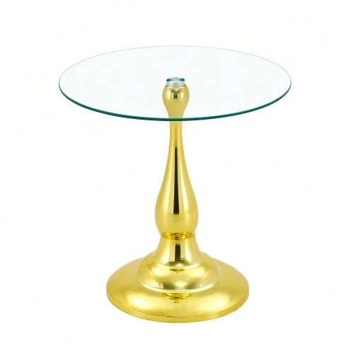 Round Glass Side Table, Modern And Elegant Coffee Table With Tempered Glass Top And Stable Base, Compact Side Table For Living Room And Bedroom (Table Only) - 金色 - 查看 1