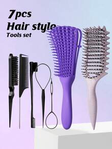 7pcs Curly Hair Brush Defining, Volume Curl Defining Brush For Effortlessly Detangling Shaping And Styling Women's Curls, Waves & Coils, Curly Hair Products, Reduce Frizz - Comb - View 13