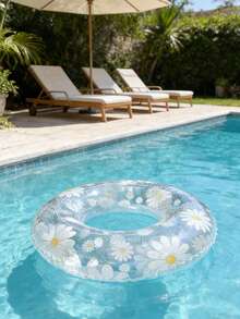 Cute Daisy Print Inflatable Swim Ring, Thickened Summer Pool Beach Float, Adult Size - Multicolor - View 2