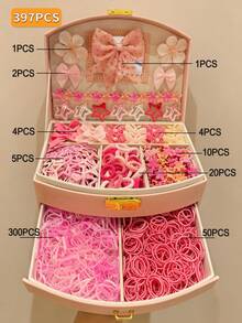 20 Stücke/397 Stücke/Set Rosa Farbton Mädchen Haaraccessoires Kombinationsset, Netz Schleife Haarspangen, Stoff Blume & Stern Seitenclips, Mini Krallenclips, einfache bunte elastische Haarbänder & Gummibänder, süßer & sanfter Stil geeignet für Alltag, Schule, Ausflüge, Prinzessinnen-Looks - Verschiedenfarbig - Übersicht 5