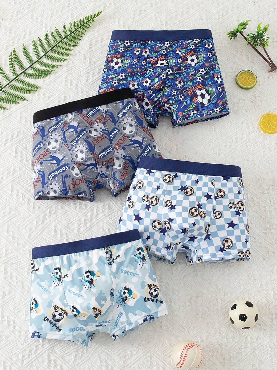 4pcs/Pack Boys Boxer Briefs With Soccer Print - Multicolor - View 1