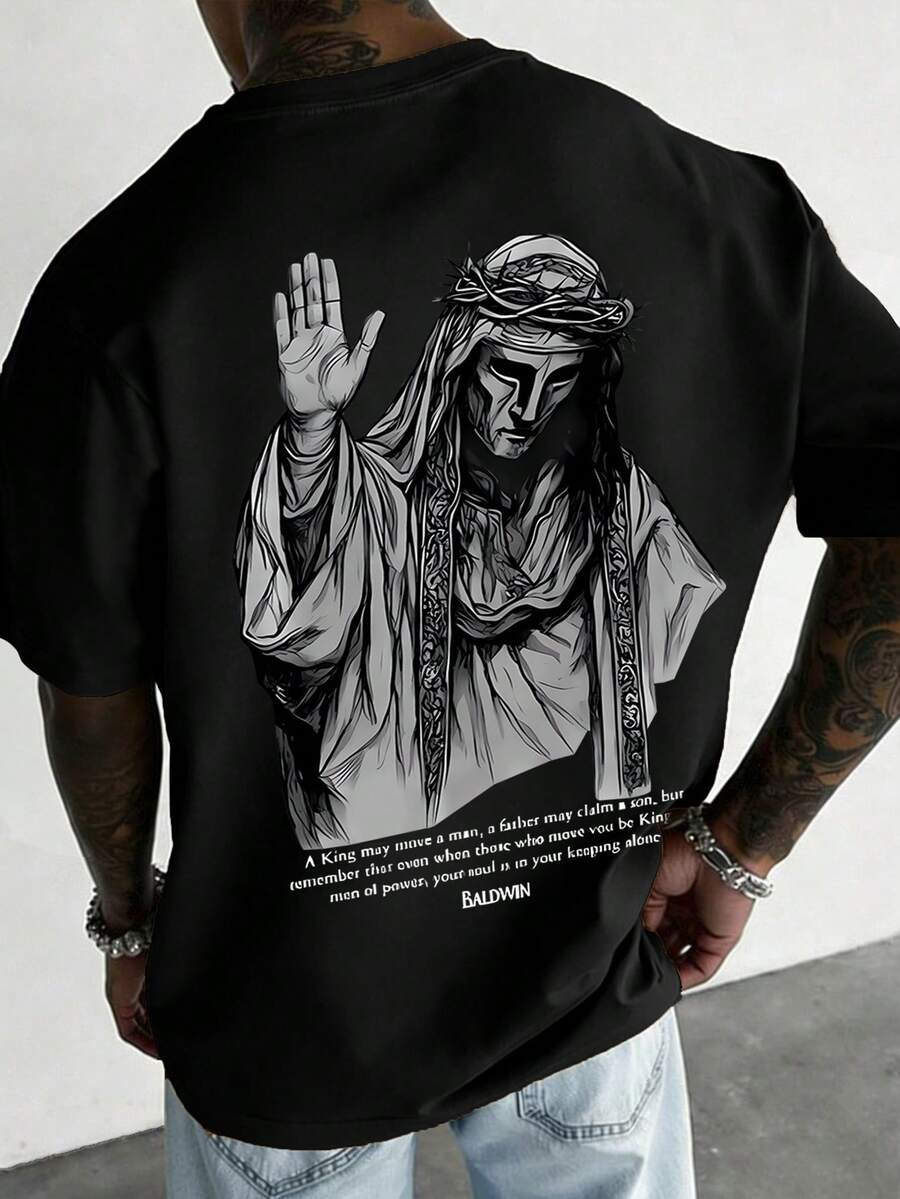 ChristmasMen's Crew Neck-Shirt, Vintage Short SleeveHot Item - 黑色 - 查看 1