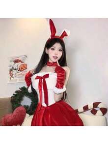 1pc Halloween Red Rabbit Ear Headband Cute Plush Rabbit Ear Headpiece Pure Desire Bunny Girl Cosplay Sweet Girl Decoration - Multicolor - View 6