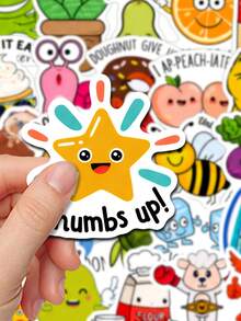 50Pcs Cute Food Pun Quote Waterproof Vinyl Stickers, Cartoon Fruit Snack Veggie Baking Character With Funny Wordplay Decals For Water Bottle Journal Laptop Scrapbook Decor - Multicolor - View 2