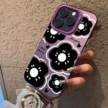 Black Flower Case Suitable For Apple 15 Pro Max,  16 Pro, Beautiful 14 Pro, Floral 17, Cute - Vỏ màu bạc - Màu đen - Cánh hoa màu đen - Xem 9