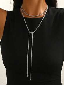 1 pieza Collar largo multicapa en forma de Y con cadena de maíz estilo bohemio, ajustable, adecuado para uso diario, vacaciones, fiestas, joyería multifuncional para mujer - Plateado - Ver 6