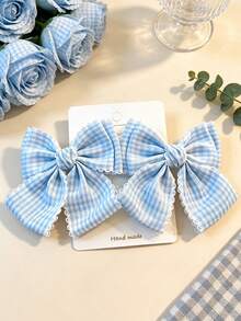 Two New Korean Style Plaid Fresh Lace Bow Hair Clips With A Gentle And Elegant College Style - Multicolor - View 4