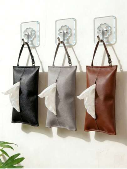 1pc Soft PU Leather Tissue Box, Back Seat Headrest Hook, Car Seat Storage Hook, Back Seat Hook, Headrest Holder, Car Hook, Car Storage Decoration, Travel Wet Wipe Box, Car Tissue Box, Car Accessories, Car Tissue Box, Rear Armrest Storage, Rectangular Hanging/Car Anti-Scratch Tissue Box, Car Interior Storage Organizer, Perfect For Holiday Family Gatherings