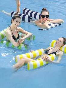 1PC Adult PVC Inflatable Float, Pool, Beach,Portable, No Electricity Needed, Comfortable ,Durable, Lightweight, Relaxation, Carry Quick, Inflation, For Adults - Three-tube Striped Floating Bed - View 4