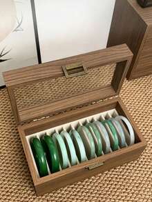 1件式木製手鐲收納盒附蓋，防塵翡翠手鐲展示盒，可拆卸隔板適配粗細手鐲，高透明清晰視窗，防塵防氧化，多格設計防止碰撞，雙尺寸，適用翡翠、瑪瑙、翡翠手鐲、細手鐲，梳妝台珠寶收納整理盒 - 彩色 - 查看 7