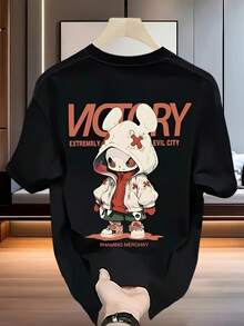 Camiseta única con diseño Y2K de personaje urbano estilo japonés, destaca por su arte vibrante y mensaje de victoria, perfecta para quienes buscan moda con actitud, ideal para el clima mexic - Negro - Ver 1