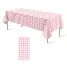 1pc/3pcs Ice Cream Powder White Plaid Plastic Tablecloth, 54 X 108 Inch Disposable Rectangular Tablecloth, Suitable For Birthday, Back To School Party, Wedding, Anniversary, Bachelorette Party, Theme Event Decoration - Multicolor - View 6