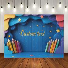 Pancarta de fondo personalizable con texto para fiesta temática de regreso a la escuela, diseño de decoración con lápiz, cuaderno, mochila, globo terráqueo, manzana, nota adhesiva y estrella, tema de regreso a la escuela, adecuado para ceremonia de apertura del nuevo semestre, reunión de clase de regreso a la escuela, decoración del aula, decoración de fondo para registro de eventos del campus, pancarta de fotografía de vinilo - Multicolor - Ver 26