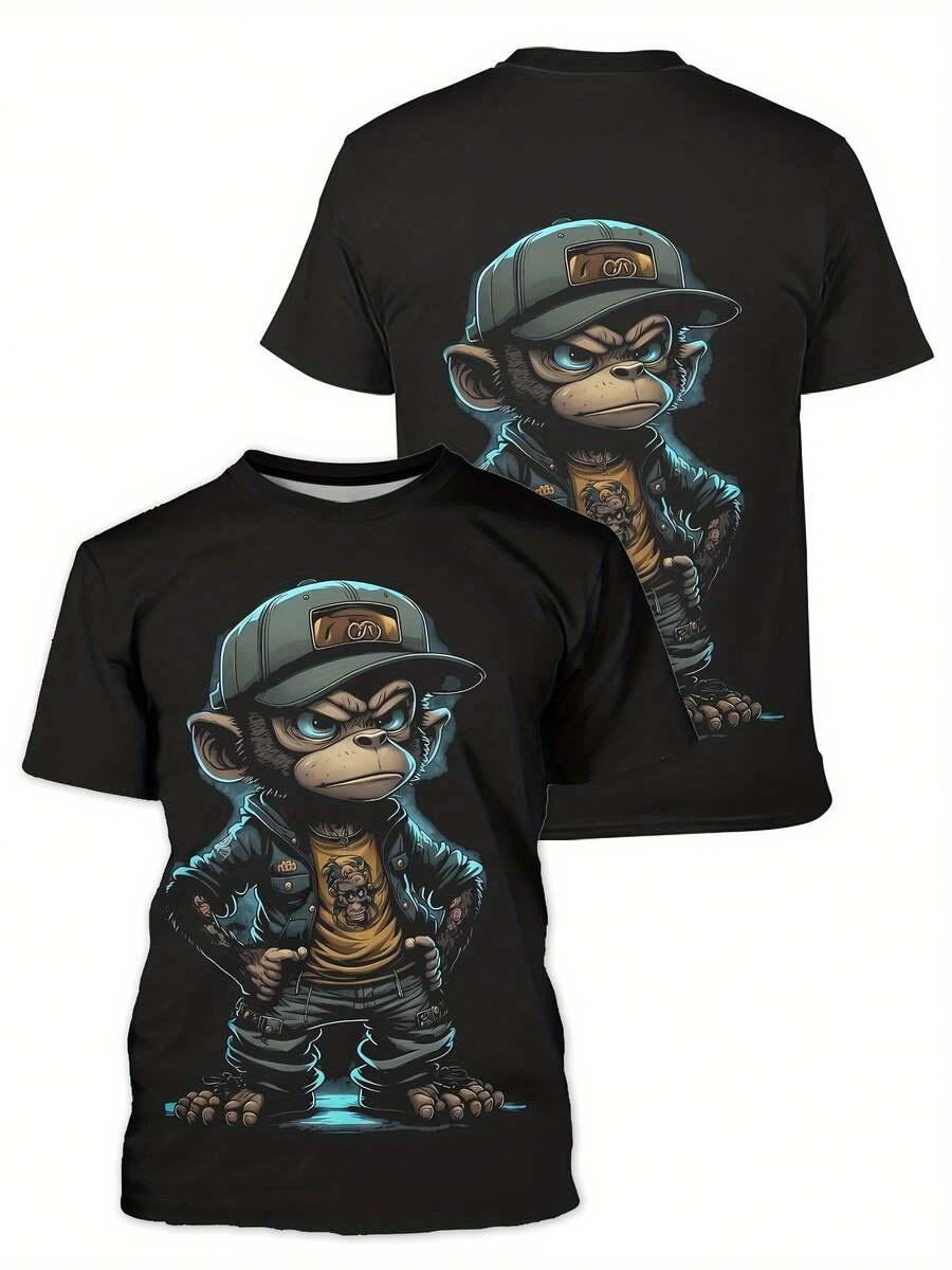 [Pierson Selection]Camiseta para Adultos con Estampado Digital 3D, Nueva Camiseta de Verano para Hombre - Negro - Ver 1