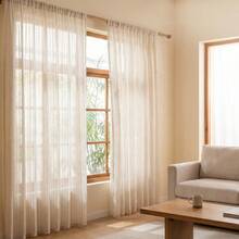 1pc Vintage Style Linen Apricot Tulle Curtain, Simple Vintage Striped Pattern - Rod Pocket Design, Easy To Hang, Perfect For Bedroom, Living Room/Study Or Office Home Decor - Multicolor - View 9