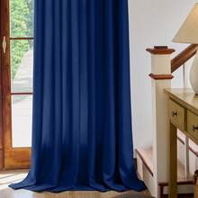 Plain Velvet Curtain With 8 Buttons (1 Piece), Soft And High Quality Fabric, Enhances The Style Of Your Home, Perfect To Complement Any Modern Decor Style. - 藏青 - 查看 2
