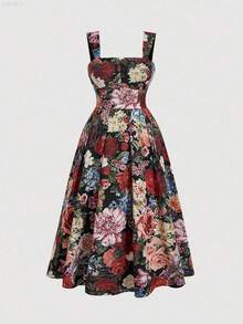 xuehuamaoyi02  MOD Vestido de talla grande, elegante y romántico, con estampado floral retro de verano - Morado - Ver 2