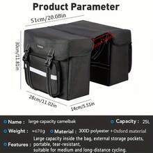 Large Capacity High Quality Bicycle Rear Seat Bag, Electric Bicycle Rear Rack Luggage Bag, Large Capacity Storage Bag, Adjustable Shoulder Strap, Spacious, Convenient For Commuting And Travel Bicycle Accessories, Gift Choice For Grandfather, Father - Black - View 3