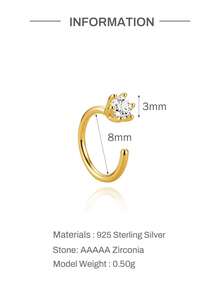 1pc 925 Sterling Silver Agate Ear Cuff Women's Classic Style 18K Gold Plated Cartilage Clip, Daily Wear, Wedding Engagement, Exquisite Jewelry - Gold - View 7