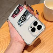 1 pieza Funda de teléfono con patrón de carreras en negro & plata compatible con teléfonos Apple - Multicolor - Ver 4
