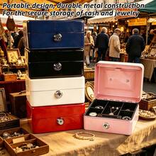 Caja de efectivo portátil de acero con cerradura de llave, diseño de 2 capas, bandeja de monedas extraíble, asa de acero, 2 llaves incluidas, almacenamiento para efectivo, monedas, joyas y objetos de valor, adecuada para el hogar, oficina, pequeña empresa, tienda minorista y restaurante, disponible en múltiples colores - Multicolor - Ver 6