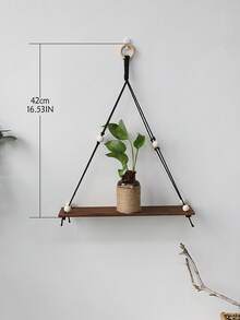 1pc Hanging Wall Shelf Boho Black Rope Floating Shelf With Wood Beads, Minimalist Wooden Storage Rack For Plants, Aromatherapy, Decor Sturdy Wall Mounted Display For Living Room BedroomEntryway - Black - View 13