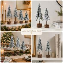 Mini Snow Flocked Christmas Tree Small Wooden Base White Snow Pine Tree For Xmas Artificial Tabletop Tiny Decoration For Bedroom Table Desk Home Party Decor Supplies - Multicolor - View 8