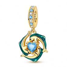 18K Gold Plated Dolphin Heart Pendant Blue Design Suitable For Bracelet Necklace DIY Jewelry Making Gift Daily Gathering Party Occasion Holiday Gift For Family Friends Lover - Gold - View 1