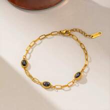 1pc Summer INS Style Luxury Minimalist Colorful Stone Stainless Steel Bracelet For Women, Daily Beach Vacation Casual Wear - Gold - View 5