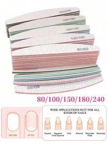 5pcs Crescent Shaped Professional Nail File, 80/100/150/180 Grit Random Nail Sanding Paper, Scab Remover, Polishing Block, Nail Trimming Accessory Tool Christmas Halloween Father's Day Holiday - Multicolor - View 2