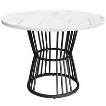 Dining Table Set (5-Piece), Dining Table Set With 4 Chairs, Kitchen Table Set, Round Dining Table With 100 Cm Diameter And Black Metal Legs, White MDF Tabletop, Dining Chairs In Dark Grey Velvet - Multicolor - View 6