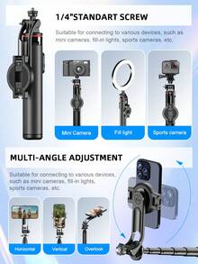 AXNEN 1300mm/51.2 Inch Wireless Selfie Stick Phone Tripod, Extendable Foldable Monopod, Compatible With Smartphones, With Magnetic Phone Holder And Remote Control, Suitable For Summer Vacation, Travel, Outdoor Activities, Live Streaming And Other Photography And Live Streaming Occasions - one-size - View 5