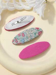 3pcs/Set Girls Fabric Solid Color Ditsy Floral Hair Clips, Sweet Cute Oval Hair Accessories, Simple Versatile Hair Clips - Multicolor - View 3