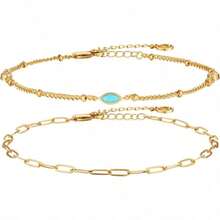 Tobilleras para Mujer de Oro de con Ópalo Marquise, Tobilleras en Capas que No se Deslustran, Joyeríde Playa de Verano, Regalo - Oro - Ver 1