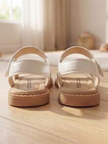 1 Pair Girls' Cream White Glitter Simple Princess Sandals, With Adjustable Hook And Loop Ankle Strap, Non-Slip Flat Sole, Breathable Open Toe Lightweight Summer Shoes, Suitable For Toddlers.Kids Daily.School.Party.Travel.Home.Outdoor Children's Shoes - Silver - View 6