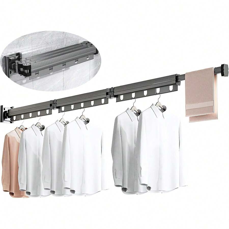 tendedero Plegable para Ropa Pared,Tendederos Plegable de Pared 3 Brazos,tendederos retractiles Exterior,tendedero retractil,Perchero Extensible de para Interior y Exterior - 1 - Ver 1