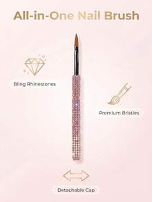 Professional Diamond Nail Art Brush Set - 3 Sizes Pink Rhinestone Acrylic Nail Brush For Nail Extension, 3D Carving, And Gel Polish Application - Salon Quality Manicure Tools - Pink - View 3