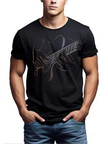 Camiseta de Guitarra para Hombres con Estampado de Música Genial y Estampado Gráfico de Guitarra, Regalo Perfecto para Guitarristas, Músicos y Amantes de la Música S-5XL - Negro - Ver 2