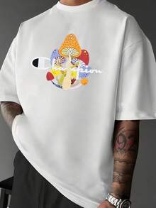 Hongos coloridos que simbolizan creatividad y libertad camiseta de hombre casual cómoda para uso diario - Blanco - Ver 1