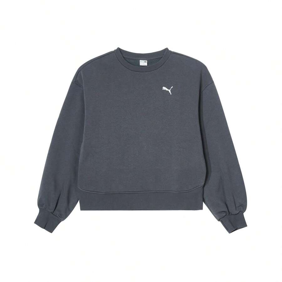 Puma 女款秋冬保暖內裡圓領套頭衫,休閒針織運動衛衣 62973769 - 深灰色 - 查看 1